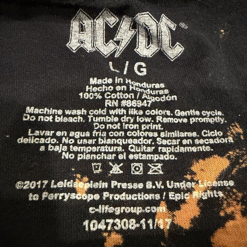 AC/DC T-Shirt Bleached Print Band 80s Mens Large Music Black Short Sleeve - Picture 4 of 6